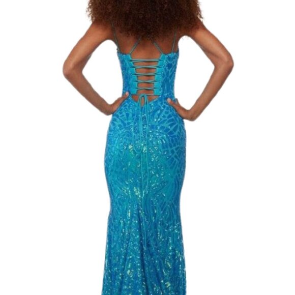 NWT Alyce Paris 61618 Sequin Prom Dress Ocean Size 0 - Picture 3 of 10